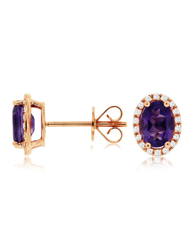 Oval Amethyst and Diamond Halo Stud Earrings