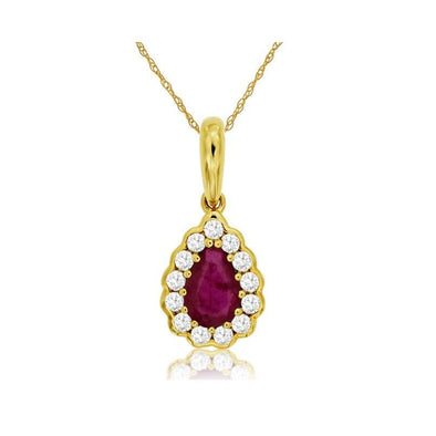 Pear Shaped Ruby and Diamond Halo Pendant