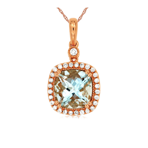 Cushion Shaped Aquamarine and Diamond Halo Pendant