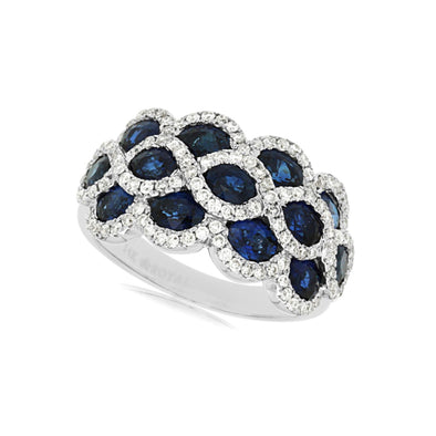 Sapphire and Diamond Three Row Ring