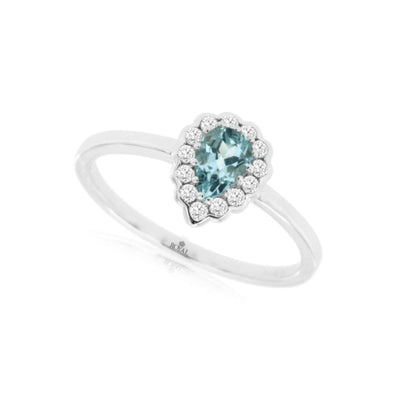 Pear Shaped Aquamarine and Diamond Halo Ring