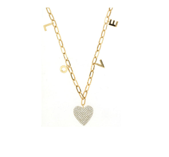 Diamond Heart and Love Design Necklace