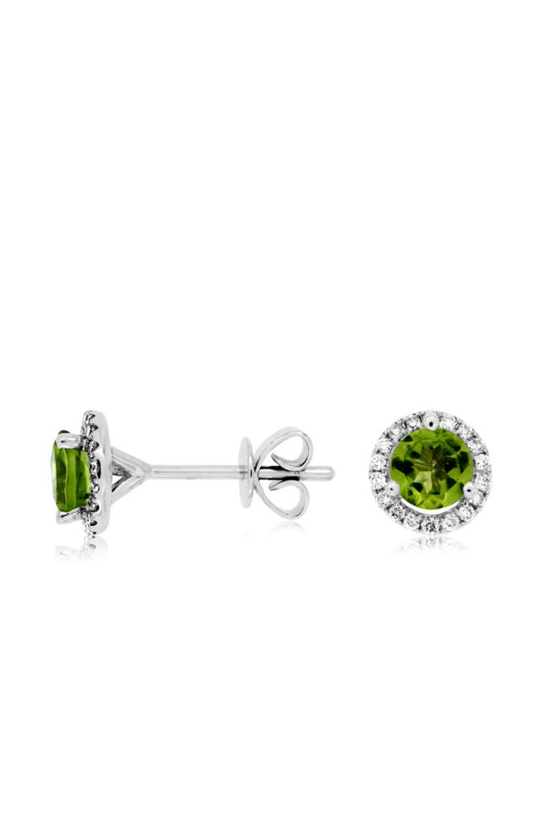 Peridot and Diamond Halo Stud Earrings