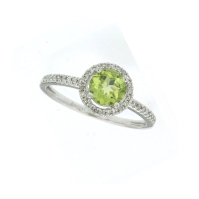 Round Peridot and Diamond Halo Ring