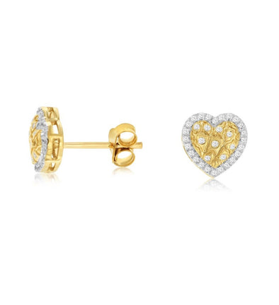 Diamond Accented Heart Design Stud Earrings