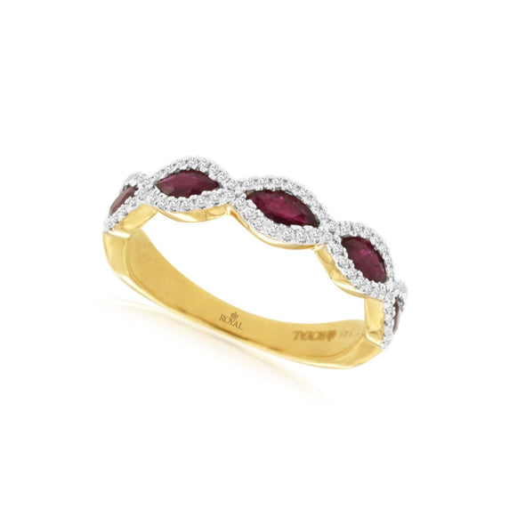 Marquise Ruby and Diamond Tapered Design Ring