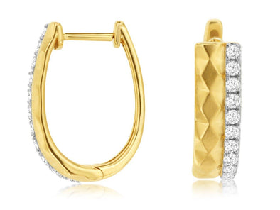 Diamond Accented and Hammered Textured Hoop Earrings