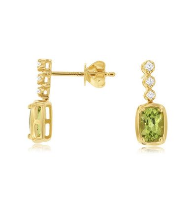 Peridot and Triple Diamond Dangle Earrings