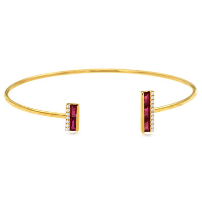 Baguette Ruby and Diamond Accented Bangle Bracelet