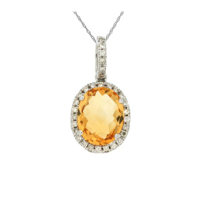 Oval Citrine and Diamond Halo Pendant