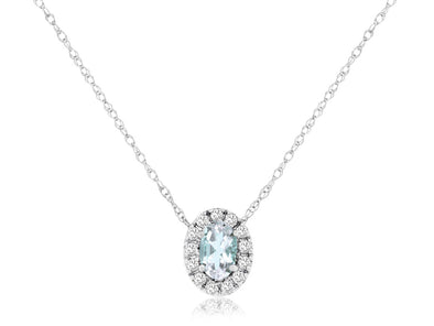 Oval Aquamarine and Diamond Halo Pendant