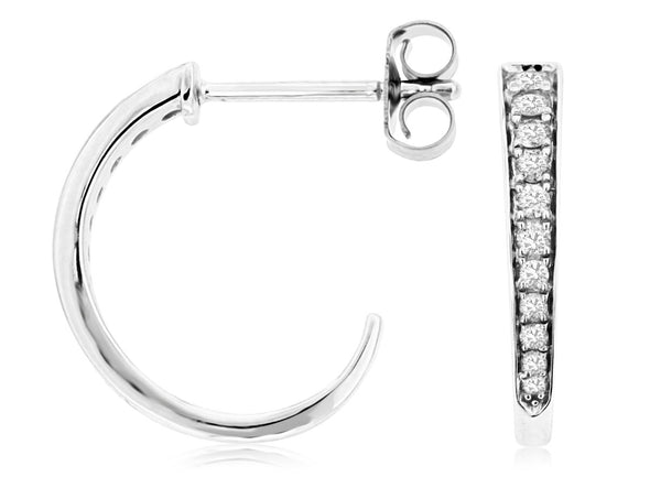 Tapered Design Diamond Half Hoop Earrings