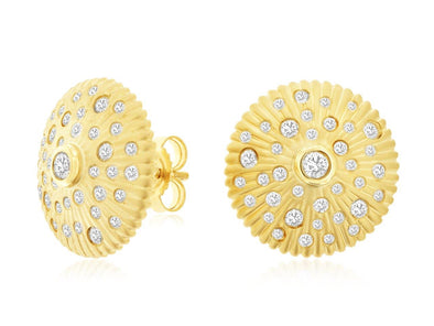 Ridged Detail and Diamond Accented Dome Style Earrings