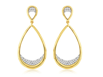 Diamond Accented Open Teardrop Dangle Earrings