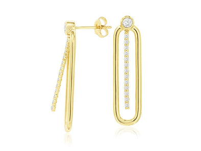 Diamond Accented Paperclip Design Earrings