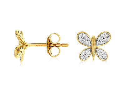 Diamond Accented Butterfly Design Stud Earrings