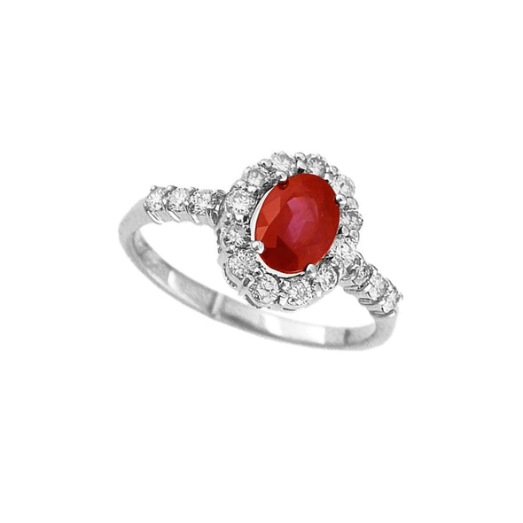 Oval Ruby and Diamond Halo Ring