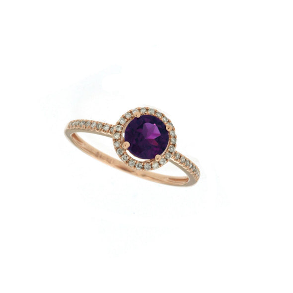 Round Amethyst and Diamond Halo Ring