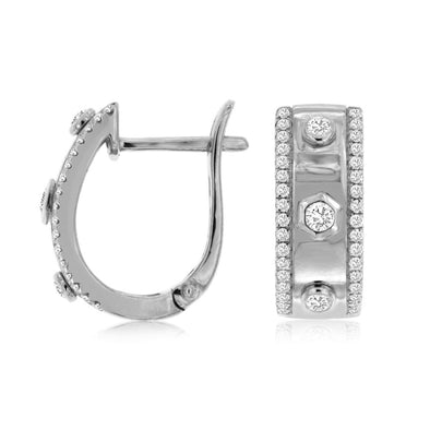 Triple Diamond Accented and Diamond Edge Huggie Hoop Earrings