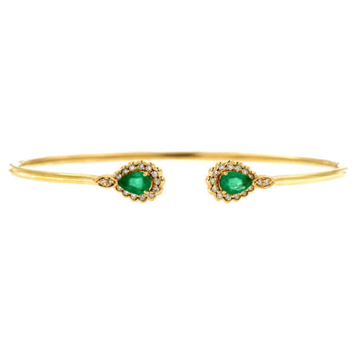 Emerald and Diamond Accented Open Bangle Bracelet