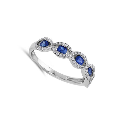 Five Sapphire and Diamond Halo Ring