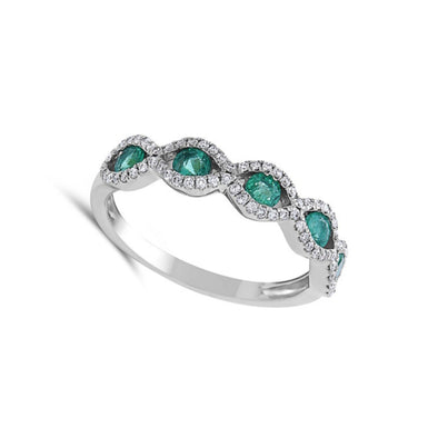 Five Emerald and Diamond Halo Ring