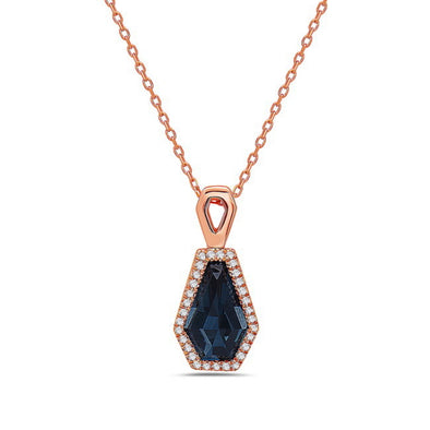 Geometric Shaped London Blue Topaz and Diamond Halo Pendant