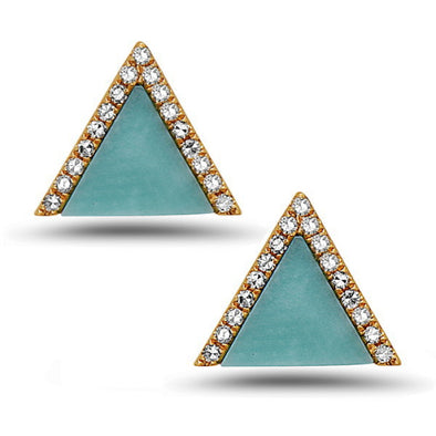 Turquoise and Diamond Accented Pyramid Shaped Stud Earrings