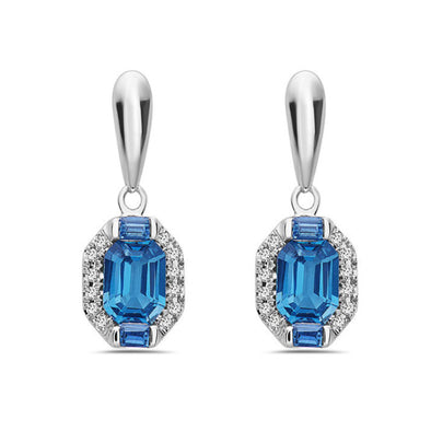 London Blue Topaz, Sapphire and Diamond Dangle Earrings