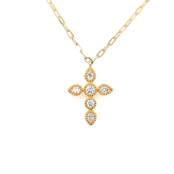 Bezel Set Milgrain Edge Diamond Cross Pendant