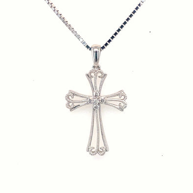 Diamond Accented Flared Edge Cross Pendant