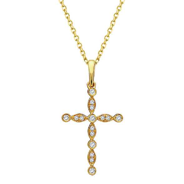 Alternating Marquise and Round Design Diamond Cross Pendant