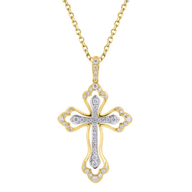 Two-Tone Gold Open Detail Diamond Cross Pendant