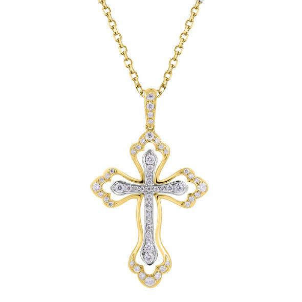 Two-Tone Gold Open Detail Diamond Cross Pendant