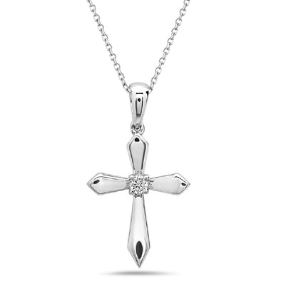 Single Diamond Accented Cross Pendant