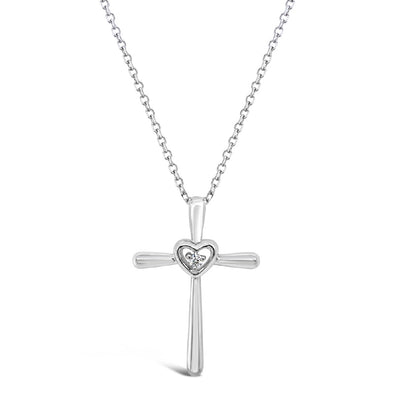 Diamond Accented Heart Detail Cross Pendant