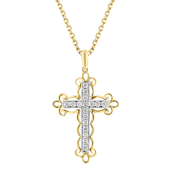 Open Scroll Edge Design Diamond Cross Pendant