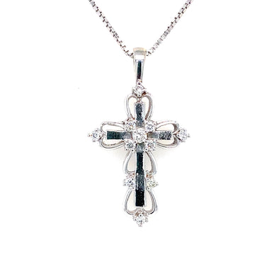 Diamond Accented Open Scroll Design Cross Pendant