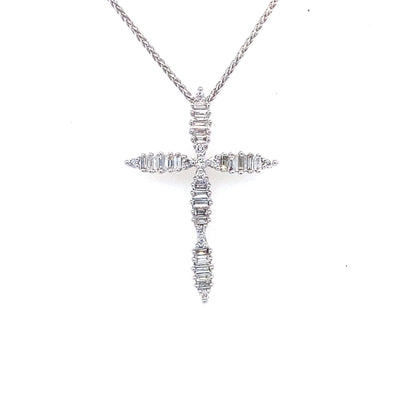 Baguette and Round Diamond Cross Pendant