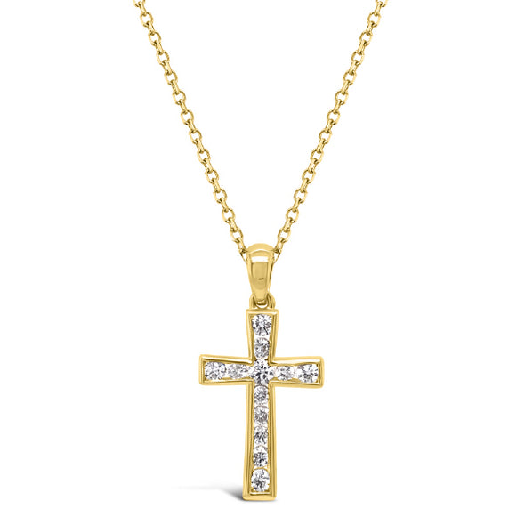 Channel Set Round Diamond Cross Pendant