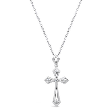 Five Diamond Accented Open Design Cross Pendant