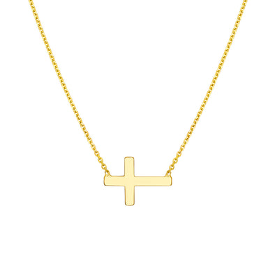 Single Sideways Cross Design Necklace - 14kt Yellow Gold