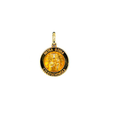 Round Matka Boska Medal - 14kt Yellow Gold