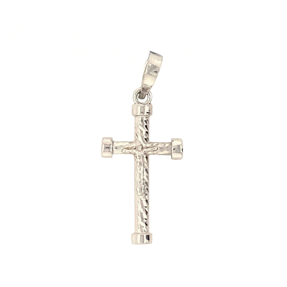 Etched Design and Square Edge Crucifix - 14kt White Gold