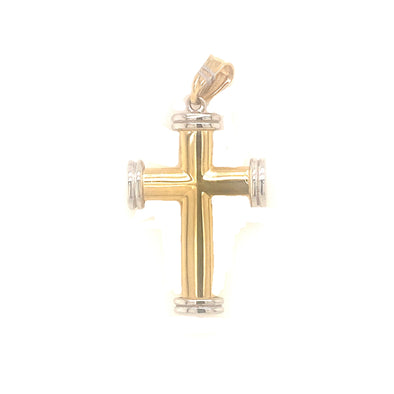 Ridged Edge Design Cross - 14kt Two-Tone Gold