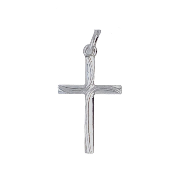 Swirl Etched Design Medium Cross - 14kt White Gold