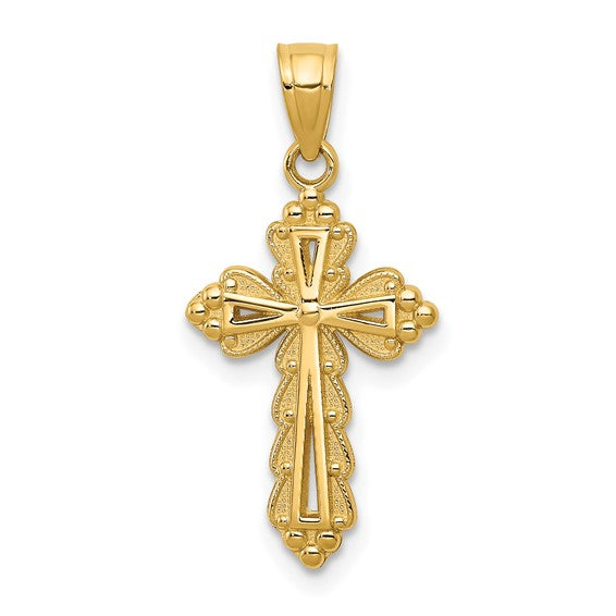 Filagree and Textured Design Fancy Cross - 14kt Yellow Gold