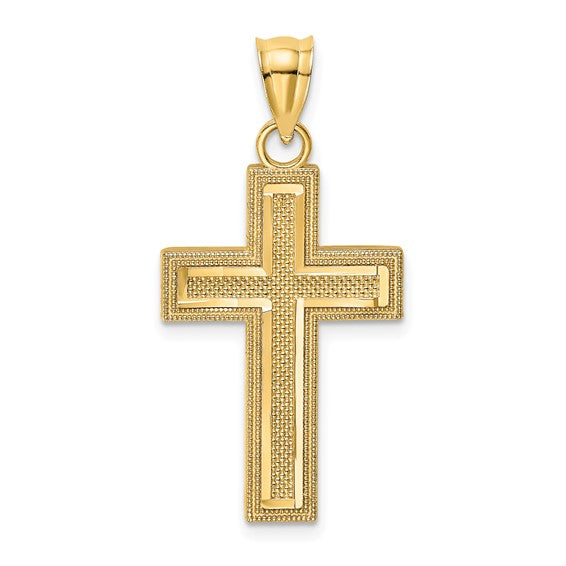 Interior Cross Design Block Style Cross - 14kt Yellow Gold