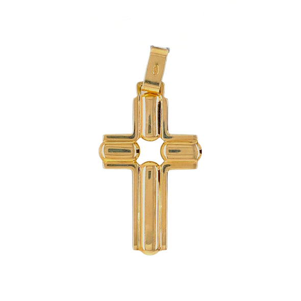 Open Center Raised Design Wide Cross - 14kt Yellow Gold