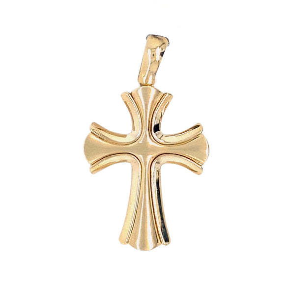 Flared Edge Etched Cross - 14kt Yellow Gold